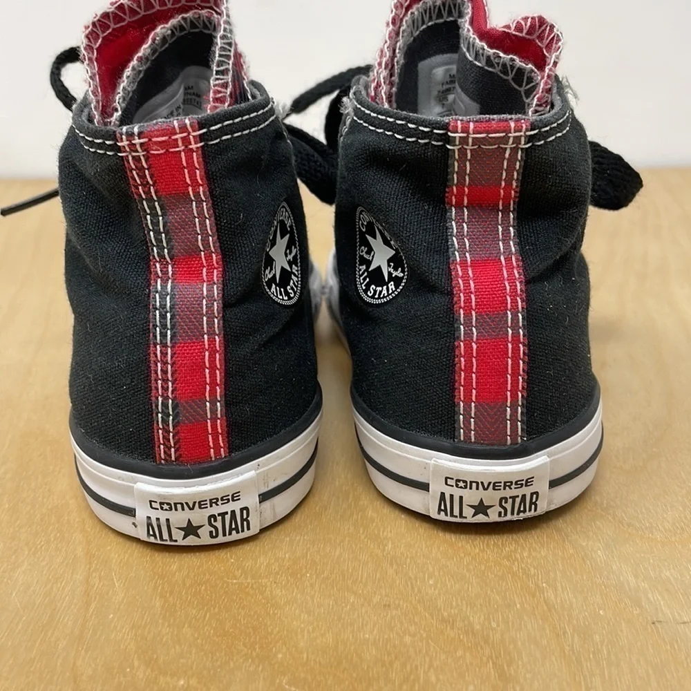 Converse * Ruffled Tongue Black/Buffalo Plaid Chuck Taylor High Top Sneakers